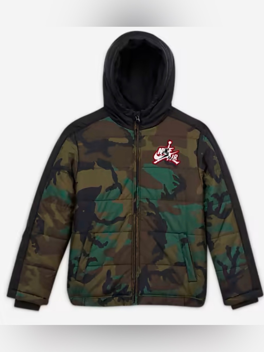 Nike Kids' Camo Hooded Puffer Jacket - Green/Black size S 8-10yrs